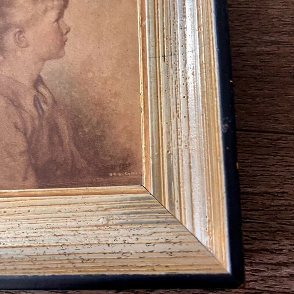 Vintage Gold and Black Framed Portrait - Sidney Bell”Charlotte “ 6/8 Inch